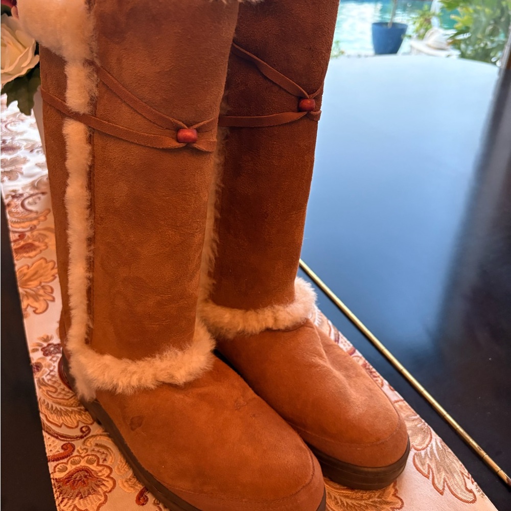 UGG Tan Shearling-Lined Tall Boots